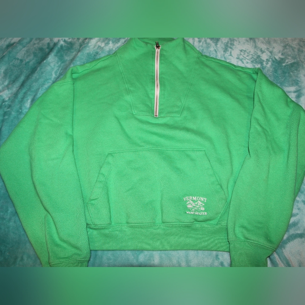 Green Cropped Quarter-Zip Pullover - image 3